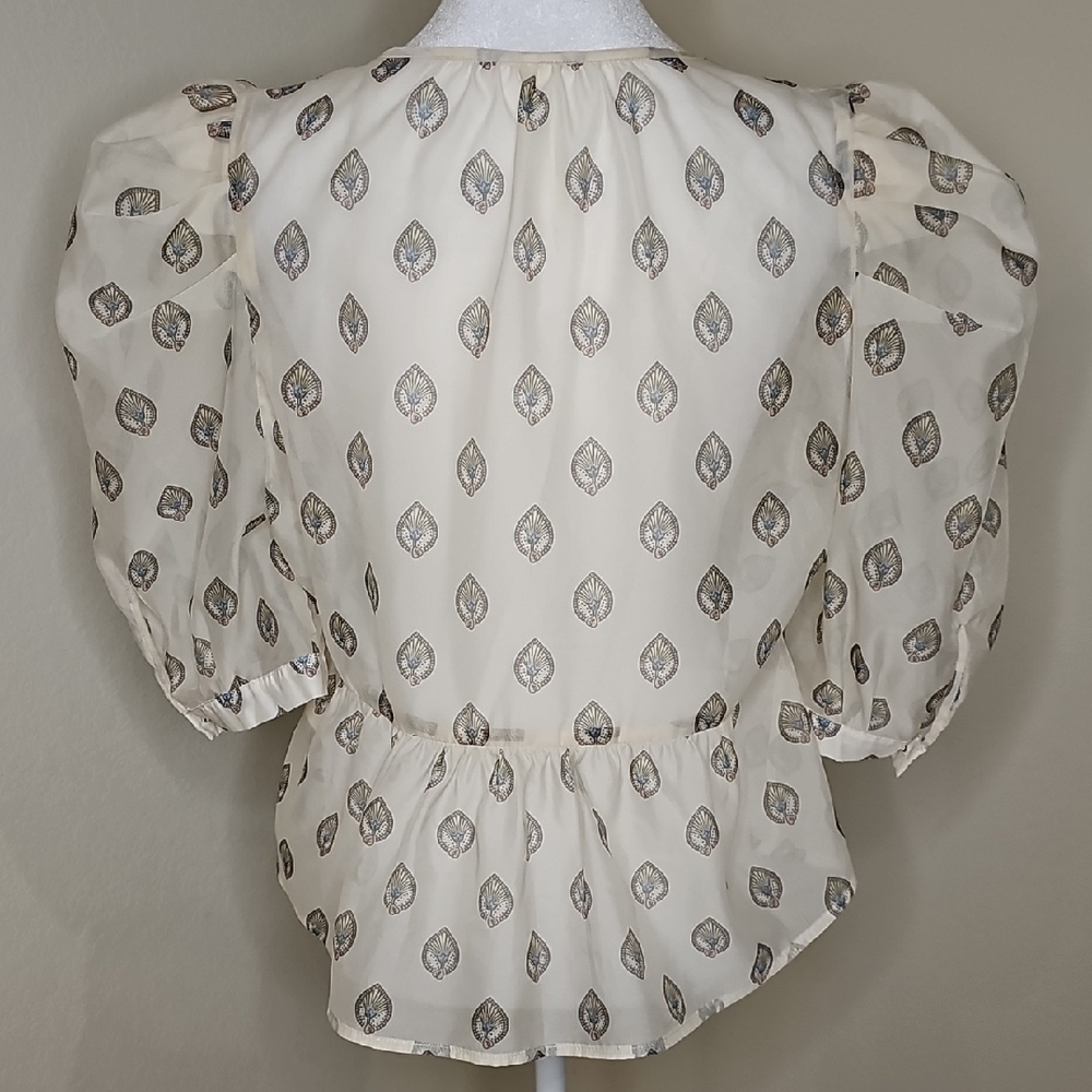 Anthropologie Sheer Puff Sleeve Leaf Print Blouse Women's Medium - Picture 5 of 11